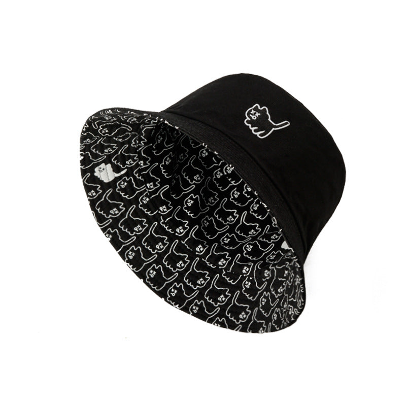 Wholesale Student hat cat embroidery double-sided bucket hat